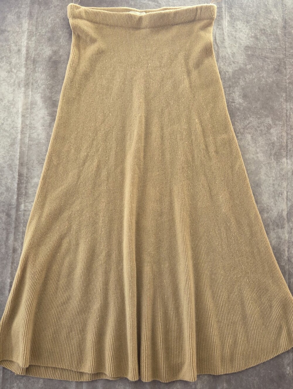 Vince Ribbed Knit A-Line Midi Skirt Wool Cashmere Tan Beige XL V7819 78848